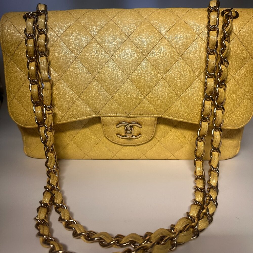 Chanel Yellow Iridescent Quilted Caviar Double Flap Bag - Picture 2 of 11